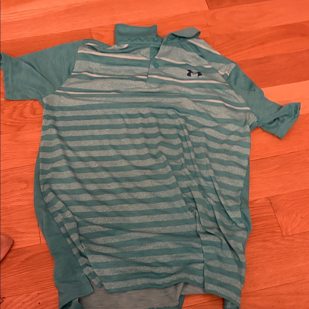 Kids Under Armour Teal and Gray Striped Polo